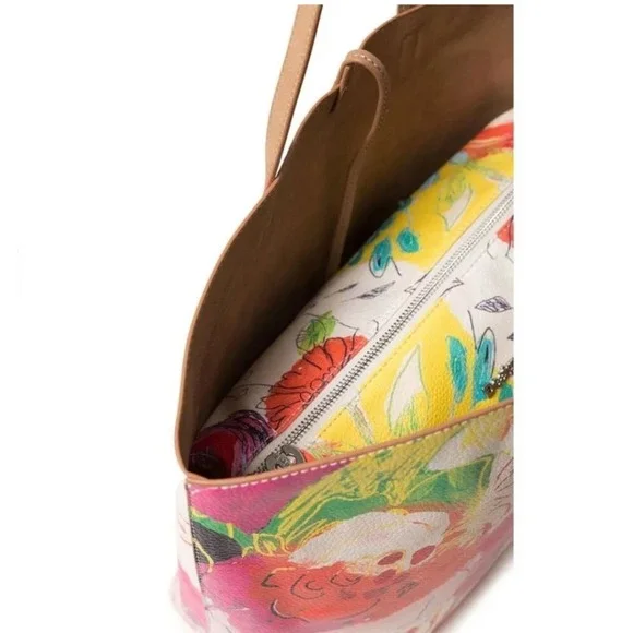 Desigual NWOT Reversible Tote Bag Set Large Floral Tan Pouch Bohemian Chic Art - Picture 8 of 14